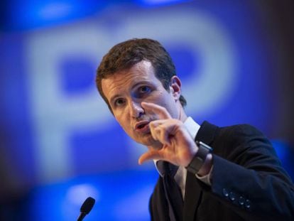 Pablo Casado, este sábado, en el Congreso extraordinario del PP.