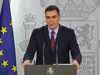 El presidente del Gobierno, Pedro Sánchez, en su comparecencia en La Moncloa este jueves.