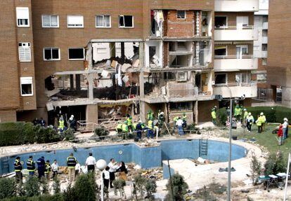 Estado en el que quedó el edificio de Leganés tras la inmolación colectiva de los terroristas, el 4 de abril de 2004.