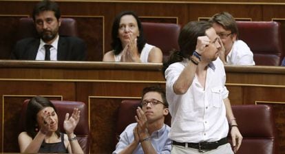 El l&iacute;der de Podemos, Pablo Iglesias, en el Congreso.