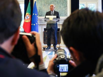 El primer ministro António Costa, durante el anuncio de su dimisión en el Palacio de São Bento, en Lisboa, el pasado 7 de noviembre.