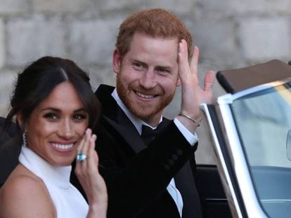 Enrique y Meghan salen de Windsor hacia Frogmore House para celebrar la fiesta de su boda, el 19 de mayo de 2018.