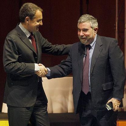 José Luis Rodríguez Zapatero saluda al premio Nobel Paul Krugman en la jornada Innovae.