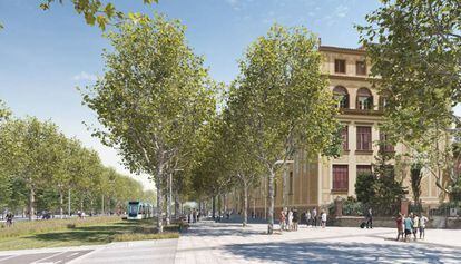 Imatge virtual de com quedaria, tallada al trànsit, la cruïlla entre la Diagonal, Aragó i Sardenya.