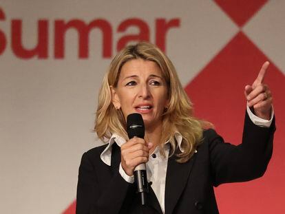 Yolanda Díaz, vicepresidenta segunda del Gobierno, este sábado en Zaragoza.