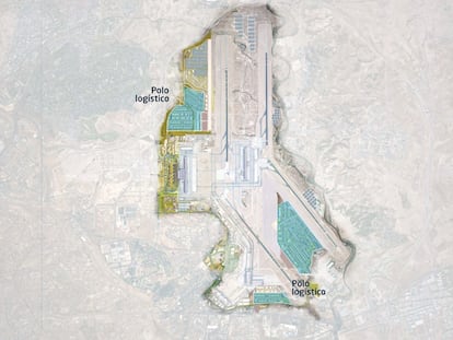 Áreas del primer desarrollo logístico  de Madrid-Barajas (sombreadas en color azul).