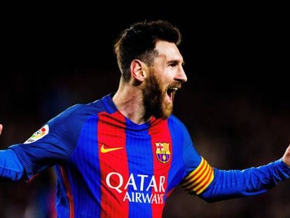 Messi celebra un dels seus gols al Celta.