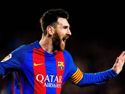 Messi celebra un dels seus gols al Celta.