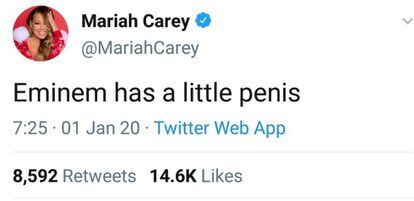 Comentario en la cuenta de Twitter de Mariah Carey cuando su perfil fue hackeado.