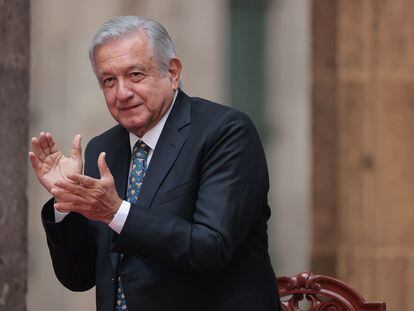 El presidente de México, Andrés Manuel López Obrador, durante un acto público el 5 de mayo.