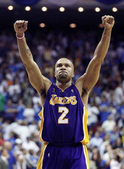 Fisher celebra la victoria de los Lakers, que ganan por 3-1 la final.