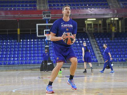 Pau Gasol en su primer entrenamiento con el Barcelona.