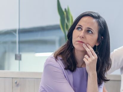 La líder de Podemos, Ione Belarra, durante un acto celebrado este jueves en Madrid con sus candidatos en la comunidad.