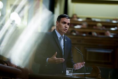 El presidente del Gobierno, Pedro Sánchez, interviene en la sesión de tarde del debate sobre el estado de la nación.