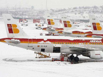 Aviones ayer en Barajas.