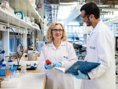 La investigadora española Lourdes Vega, junto al investigador emiratí Ali AlNajjar.