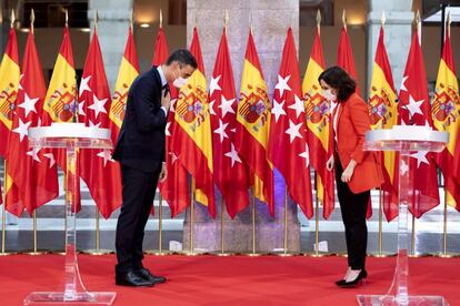 El presidente del Gobierno, Pedro Sánchez, y la presidenta madrileña, Isabel Díaz Ayuso, el pasado 21 de septiembre.