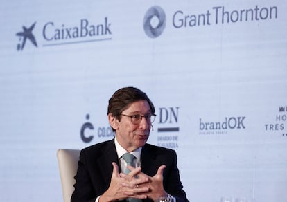 José Ignacio Goirigolzarri, presidente de CaixaBank, este miércoles en Pamplona.