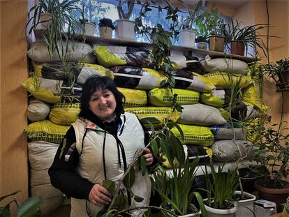 La alcaldesa de Kozacha Lopan, Lyudmila Vakulenko, de 62 años, en su despacho el 24 de marzo.