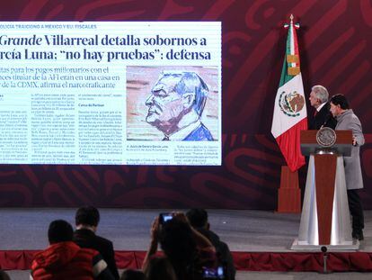 López Obrador y Jesús Ramírez Cuevas, vocero del Gobierno, hablan sobre García Luna en la conferencia mañanera de este martes.