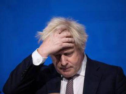 Boris Johnson, el 27 de noviembre, en una rueda de prensa sobre ómicron.