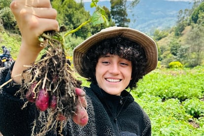 El 'tiktoker' colombiano Carlos Díaz de 17 años en su granja.