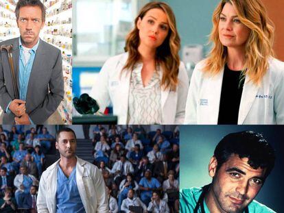 A dalt, Hugh Laurie (protagonista de 'House') i Ellen Pompeo i Camilla Luddington ('Anatomia de Grey'); a sota, a l'esquerra, Ryan Eggold ('New Amsterdam') i George Clooney ('Urgencias').