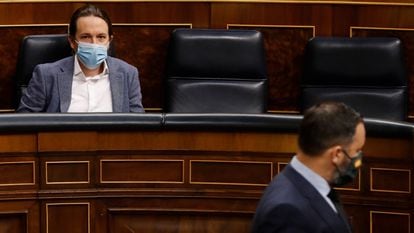El vicepresidente Pablo Iglesias, a la izquierda, en el Congreso, la pasada semana.