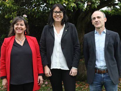 Los candidatos Ana Miranda (BNG), Josu Juaristi (EH Bildu) y Diana Riba (ERC), este viernes.