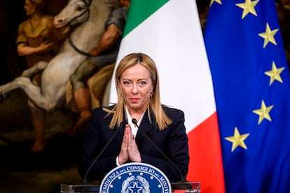 La primera ministra italiana, Giorgia Meloni, durante una conferencia de prensa en Roma, el pasado 10 de noviembre. 