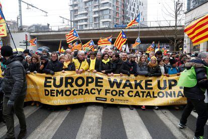 La capçalera de la manifestació de Brussel·les.