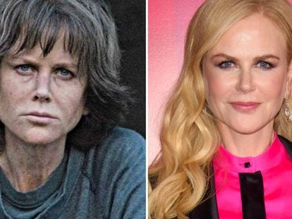 Nicole Kidman, en su transformación para la cinta 'Destroyer' y en el estreno de la película en un festival de cine de Londres, el 14 de octubre.