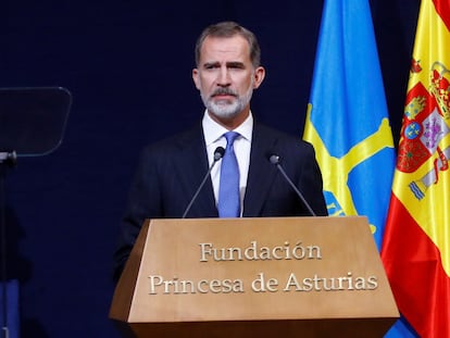 El rey Felipe VI durante el discurso pronunciado en la ceremonia de entrega de los premios Princesa de Asturias.