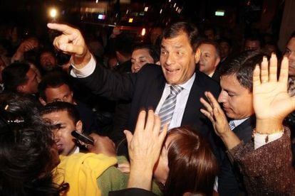 El presidente Correa, tras conocer el fallo que ratifica la condena a 'El Universo'.