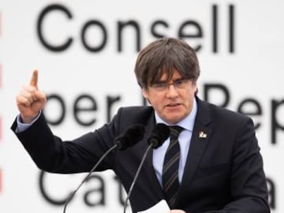 Carles Puigdemont, en una conferencia en Perpiñán (Francia) en febrero de 2020.