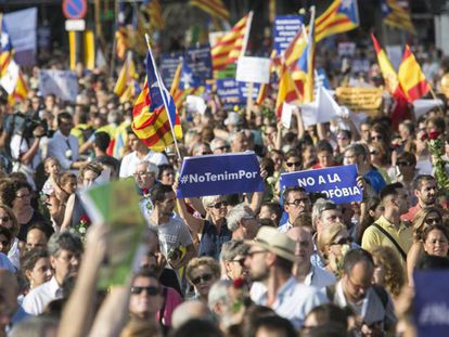 Manifestación contra el terrorismo, el sábado en Barcelona.