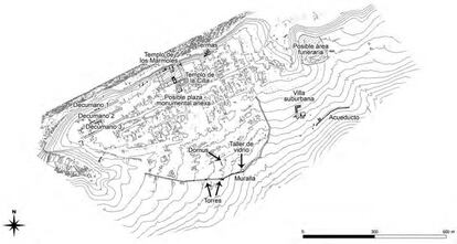 Plano con la posible ubicación de los edificios de Augustobriga.