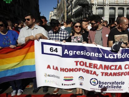 Protesta en Madrid contra las agresiones homófobas, en una imagen de archivo.