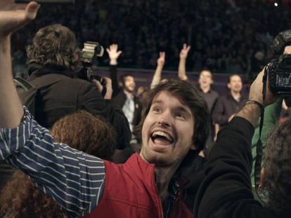 El protagonista de 'Selfie', en un mitin de Podemos.