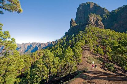 7 turismo en la palma 4 Senderistas en La Cumbrecita, en la Caldera de Taburiente.
