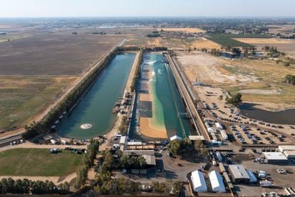 Aerial view of Kelly Slater's Surf Ranch in Lemoore, California, USA.