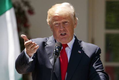 Donald Trump, este jueves en una rueda de prensa en la Casa Blanca.