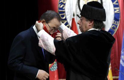 Ban Ki-moon recibe la medalla de honor de la Universidad Carlos III de Madrid, este mi&eacute;rcoles.