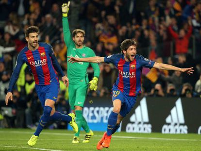 Sergi Roberto celebra el sexto gol al PSG.