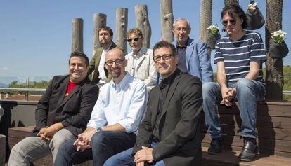 Los galardonados con los premios Bertrana. De izquierda a derecha y de arriba a abajo: Cauhé, Fulquet, Casassas, Puntí, Ruiz Garzón, Macip y Sala.