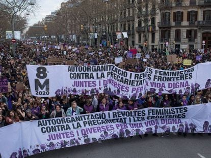 Manifestació durant el darrer Dia de la Dona, a Barcelona.