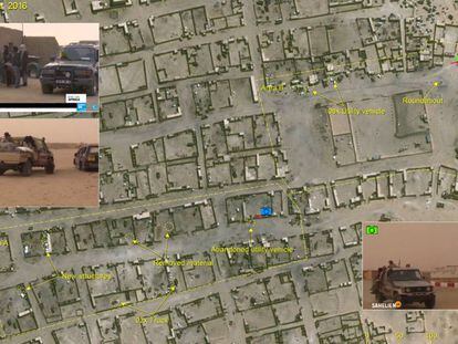 Imágenes satélite de un centro de operaciones de mafias donde se juntan a los migrantes en Malí en 2016.