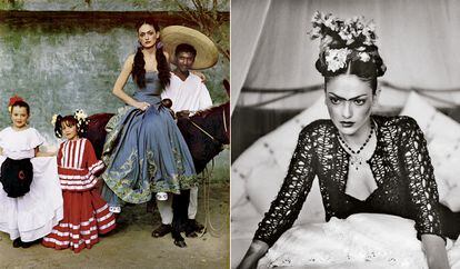 La modelo española Laura Ponte reencarnando a Frida Kahlo en una editorial de moda de la revista L’Officiel.