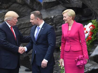 El presidente polaco, Andrzej Duda, su esposa Agata Kornhauser-Duda, el presidente de EE UU, Donald J. Trump y la primera dama estadounidense, Melania Trump.