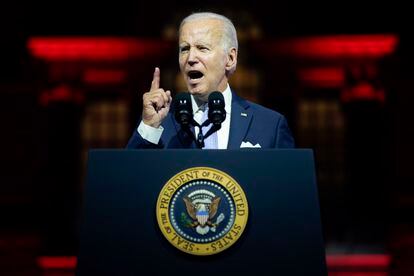 Joe Biden, durante su discurso televisado desde Filadelfia, el 1 de septiembre.